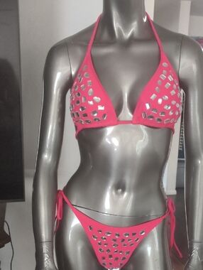 Source Unknown Hot Pink Mirrored Triangle Bikini
